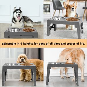 Cuenco doble elevado ajustable para mascotas, soporte para el <span class=keywords><strong>cuello</strong></span>, cuenco antivuelco de acero inoxidable para perros - Product Image 4