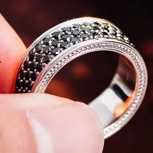 Provence 14k White Gold Men Wedding Ring Black High Quality Moissanite Ring Custom Size Men Jewelry Hip Hop