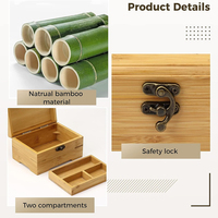Boîte de rangement en bois de bambou poli couvercle à charnière 2 compartiments organisateur en bois naturel pour bijoux décor de bureau à domicile petite boîte en bois