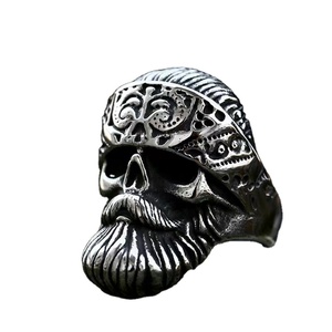 Bijoux de moto Vintage en acier inoxydable, grands anneaux gothiques lourds avec crâne Punk pour hommes et garçons - Product Image 1
