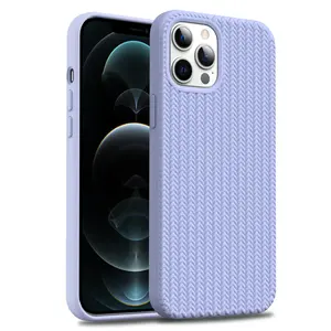 2021 Knit Back Vloeibare Siliconen Case Microfiber Binnenkant Shockproof Soft Cover Geweven Telefoon Case Voor Iphone 13 Pro Max