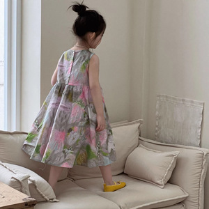 Nouvelle Robe d'été sans manches en coton peigné pour filles 2026 - Robe débardeur imprimée tendance pour un usage quotidien décontracté - Product Image 2