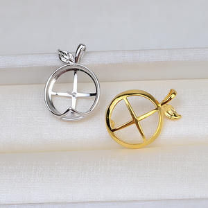 Pendentif en argent S925 avec perle de cheval, accessoire de bricolage pour collier 1782, forme de pomme, 17 mm, porte-perle vide, taille 3 mm - Product Image 2