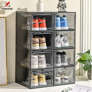 Hộp đựng giày nhựa thời trang Xinhang OEM/ODM, xếp chồng được, màu đen/trắng trong suốt, hộp giày gấp có nam châm - Product Image 4