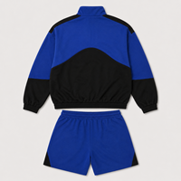 Ensemble de survêtement en molleton pour homme, personnalisé OEM/ODM, avec veste zippée et short, style streetwear color block, fabricant de vêtements sur mesure