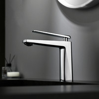 Robinet de lavabo moderne en laiton noir et or rose à poignée unique, économiseur d'eau, pour projets hôteliers haut de gamme