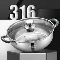 Nouvel Arrivage – Marmite à Soupe Professionnelle en Acier Inoxydable 316, Grande Capacité, Double Saveur, Compatible Gaz, avec Couvercle en Verre