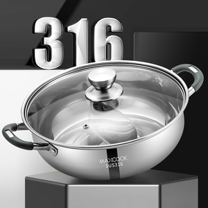 Mới Đến 316 Thép Không Gỉ Hai-Hương Vị Lẩu Với Glass Nắp Trung Quốc Phong Cách Súp Nồi Nhà Hàng Lẩu Đồ Nấu Nướng - Product Image 2