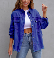 Multi Color Rose Orange Rouge Femmes Manches Longues Tassel Solid Washed Tops Fashion Loose Turn-down Collar Denim Jacket Coat Outwear
