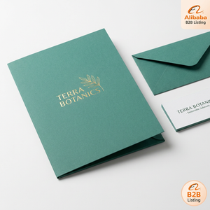 Porte-documents en papier personnalisé à double pliage, vert sarcelle, pelliculage mat, motif botanique doré, logo gratuit, OEM ODM, usine - Product Image 4
