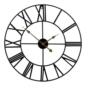 24 pouces Chiffre Romain Style Moderne Fer Roundindustiral En Métal Décor À La Maison Rustique Pays Horloge Murale