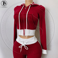 Ensemble de survêtement en coton vieilli pour femme, avec logo personnalisé, veste à capuche zippée et pantalon évasé, ensemble deux pièces, ensemble sweat à capuche et jogging