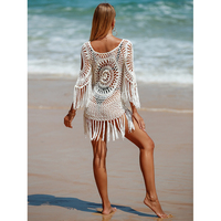Vente chaude Mode À Manches Courtes Femmes Évider Robe De Plage Glands Crochet Beachwear Cover Up