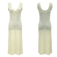 Robe midi en maille sans manches à col en V pour femme, taille empire, avec nœud, ajourée, moulante, ourlet festonné, robe d'été pour femme