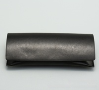 Ensemble portefeuille long haut de gamme et étui à lunettes en cuir PU noir à bords huilés, motif uni, emballage personnalisé en boîte en papier, trois pièces