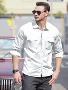 Camicie casual da <span class=keywords><strong>uomo</strong></span> ODM personalizzate, tinta unita, in lino, con tasca grande, stile europeo e americano, <span class=keywords><strong>taglie</strong></span> forti, <span class=keywords><strong>abbigliamento</strong></span> maschile. - Product Image 6