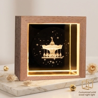 Lampe de nuit en cristal LED gravée en 3D avec cadre en bois carré, lampe de table