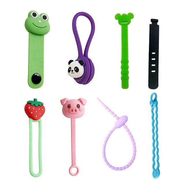Manufacturer Custom Reusable Silicone Rubber Magnetic Cable Ties Strap Multi Color Flexible Silicone Cable Wire Organizer Clips