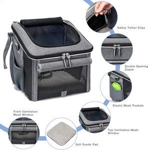 Expandable Luxury Leather Soft-Sided Foldable 4-Door Mesh Windows Oxford Plastic Zipper Closure Dog <b>Pet</b> <b>Carrier</b> Travel Backpack - Product Image 2