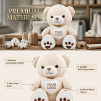 Ours en peluche Kawaii avec message joyeux sur le cœur, ours en peluche brun doux avec patte en forme de cœur pour cadeau