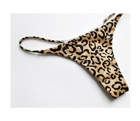 Double Ice Silk Leopard Thin Belt Thong Sexy Knitted Breathable Lace T-back Bikini Underwear Women Low-rise Girl Bikini T Lift