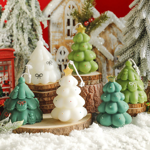Bougie parfumée en forme d'arbre de Noël 3D mignonne avec nœud décoratif, bougie de Noël pour la table des fêtes, ornement de bureau à domicile - Product Image 5