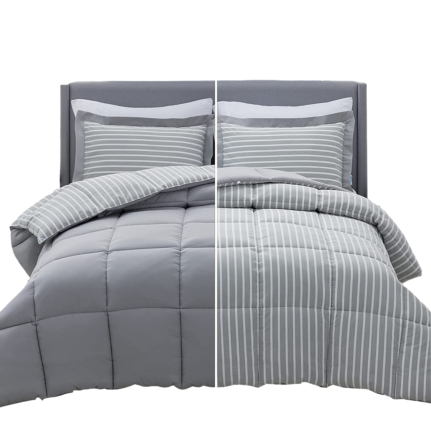 Factory supplier Stripes Down Alternative Grey Comforter Sets Box Stitching Gray duvet insert