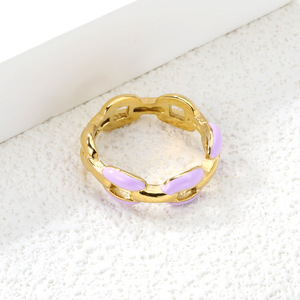 Anillo Geométrico de Acero Inoxidable Chapado en Oro con Incrustaciones Rosas, Azules y Blancas para Mujer, Joyería de Uso Diario RI1493 - Product Image 3