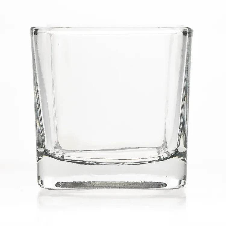 シンプルな正方形の280mlガラスキャンドルジャー/クリアエンプティ10オンスガラスキャンドルホルダー
