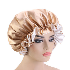 GTOP Vente en gros Bonnets de nuit en satin soyeux à double couche, avec bordure ondulée, couleur unie, personnalisables avec logo, pour femmes - Product Image 2