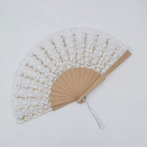 Éventails pliants décoratifs promotionnels à motifs pour la danse, en dentelle et soie, couleur unie, pour mariage, sculptures et figurines - Product Image 6