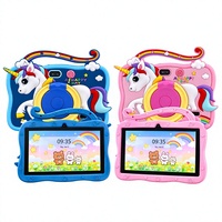 Tablette pour enfants 7 pouces Android 8.1 2 Go 16 Go WiFi 1024x600 Bleu Rose Tablette PC pour enfants avec étui licorne et support