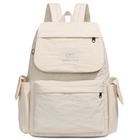 Sac à dos en nylon de couleur unie, minimaliste, polyvalent et élégant, durable, léger, avec fermeture éclair, pour l'école et les déplacements quotidiens