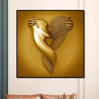 فاخر مخصص صورة اللوحة مجردة الذهبي النحت قبلة عاشق الرسم على لوحات القماش الجدارية للمنزل ديكور