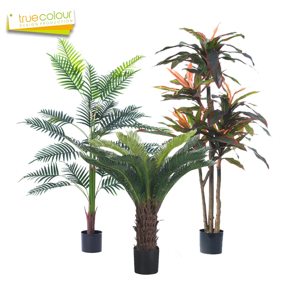 Simulation Plant Plastic Areca Palm Tree Artificial Small Potted Green Space Decor Technology Leaves Art Decorative Style Coffee