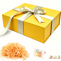 Ensemble de boîtes cadeaux pliables avec papier de raphia déchiqueté, carte de vœux et ruban de satin pour les cadeaux de fêtes