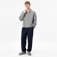Sweat-shirt Polo Homme Snow Wash Minimaliste Contemporain Col Seagull Vente en Gros Logo Personnalisé OEM Coupe Oversize Boxy