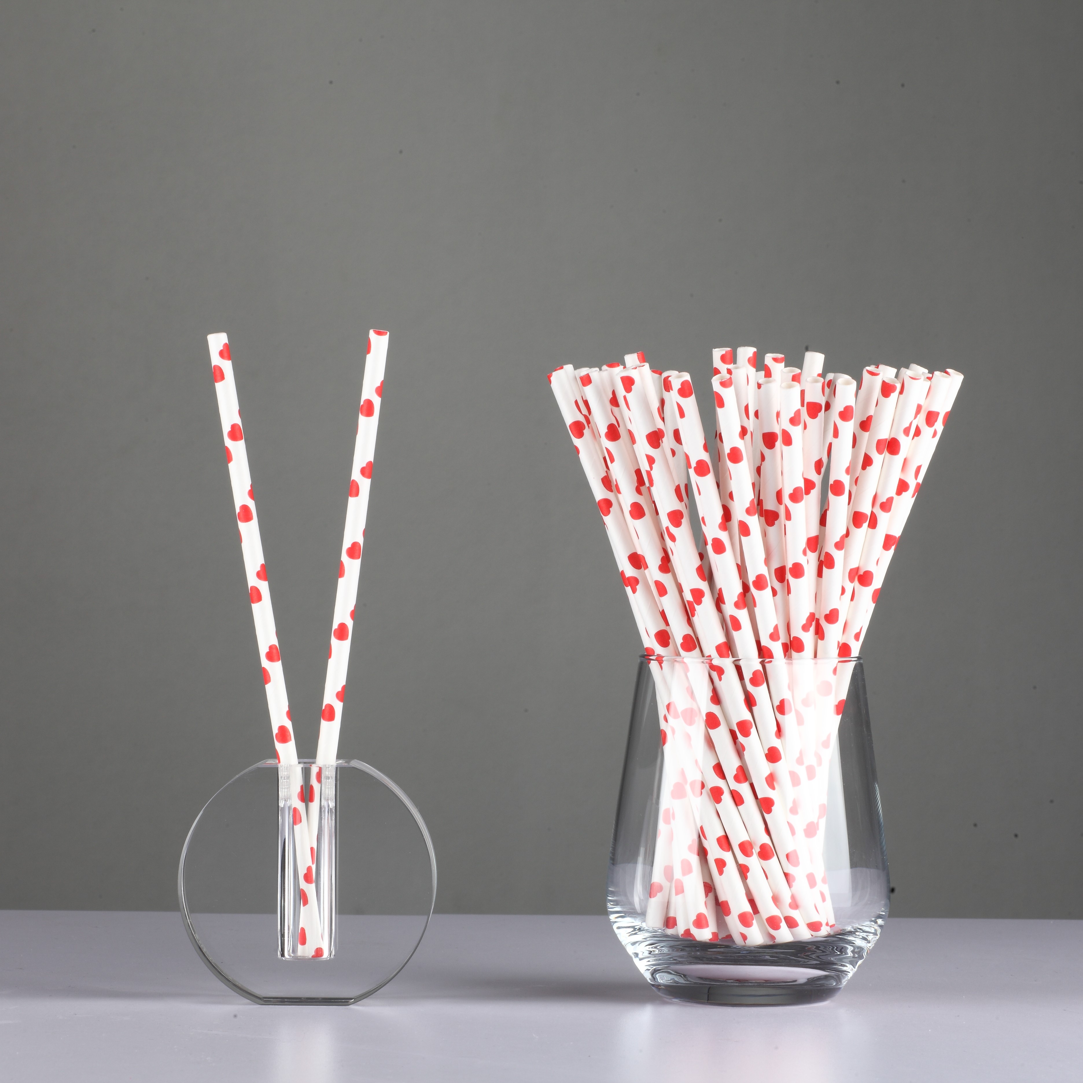 Heart Print Paper Straws Bulk Biodegradable 6mm Eco Friendly Disposable Straws Valentine Bridal Shower Birthday Party