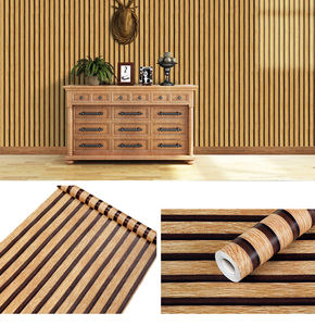 Rouleaux de papier peint auto-adhésifs à rayures en bois Papier de contact autocollant en vinyle PVC Papier peint à <span class=keywords><strong>tasseaux</strong></span> en bois imperméable - Product Image 3
