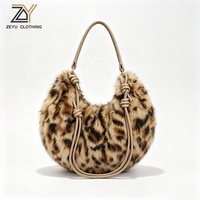 Sac à main hobo Zeyu en fausse fourrure léopard moelleuse de luxe, sac à bandoulière rétro avec nœud décoratif, sac fourre-tout tendance pour femme, idéal pour le shopping quotidien en hiver