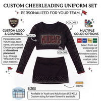 Ensemble de cheerleading sur mesure pour filles, 2 pièces, haut court à manches longues avec strass et jupe, tenue de danse scintillante pour spectacle
