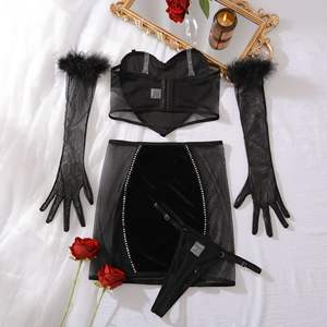 Luxe lingerie sexy rode strapless love vest wikkeljurk set comfortabel doorschijnend mesh erotische vierdelige set - Product Image 6