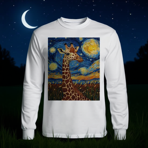 T-shirt à manches longues style Van Gogh avec girafe mignonne et nuit étoilée - Product Image 3