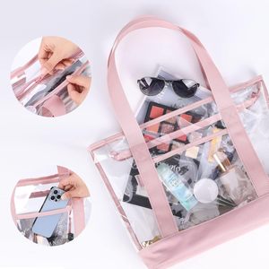 Custom Logo <strong>Clear</strong> Tote Bag Plastic PVC Shopping Shoulder Bag Stadium Approved Zipper Beach <strong>Clear</strong> <strong>Handbag</strong> - Product Image 6