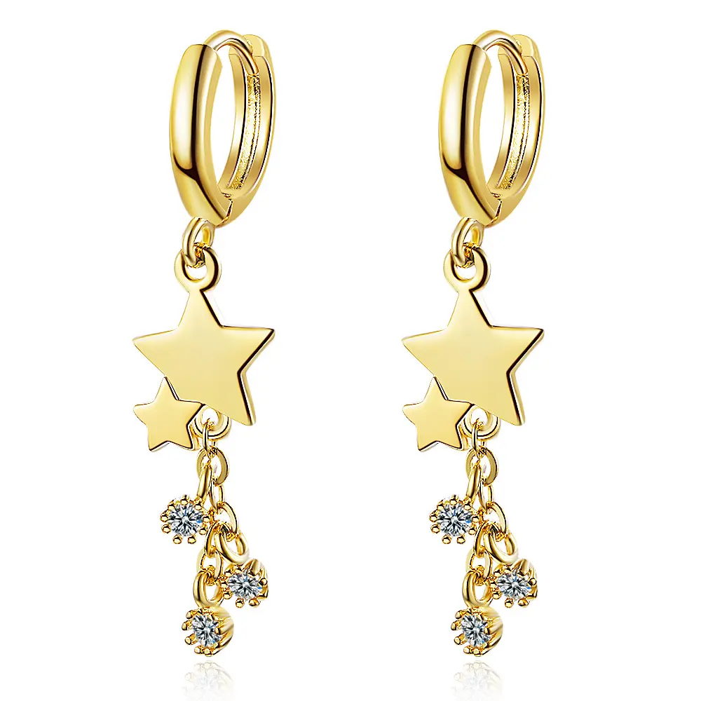 Diamond studded Star Earrings long tassel five pointed star earrings jewelry wholesale