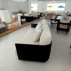 Canapé d'extérieur moderne en forme de U avec structure en aluminium foncé et coussins en tissu clair, ensemble de jardin 4 places - Product Image 5