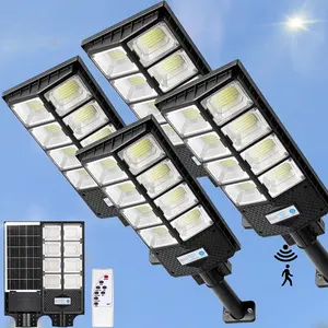 Luz de rua integrada de energia solar para longo tempo de trabalho, projetor de exterior com abs grosso de 500w, 800w e 1000w, lâmpada de rua movida a energia solar