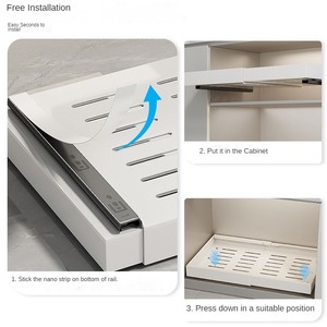 Organisateur d'armoire rétractable extensible fixe avec film adhésif Nano armoire de rangement à tiroir robuste panier étagère de <span class=keywords><strong>cuisine</strong></span> - Product Image 3