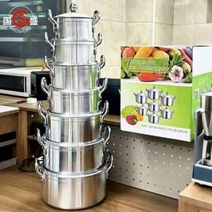 Juego de ollas y sartenes de <span class=keywords><strong>aluminio</strong></span> duradero y grueso de 14 piezas, juego de utensilios de cocina de gran capacidad con tapas, olla para sopa, cacerolas QQ - Product Image 1