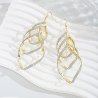 Boucles d'oreilles pendantes tendance en forme de feuille à plusieurs niveaux, en alliage bicolore or et argent, avec paillettes, fermoir hameçon, bijoux fantaisie, cadeau unisexe, fait main, Runcheng